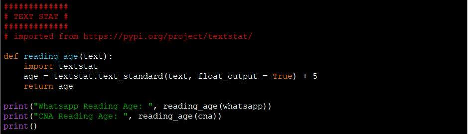 Reading level estimator code