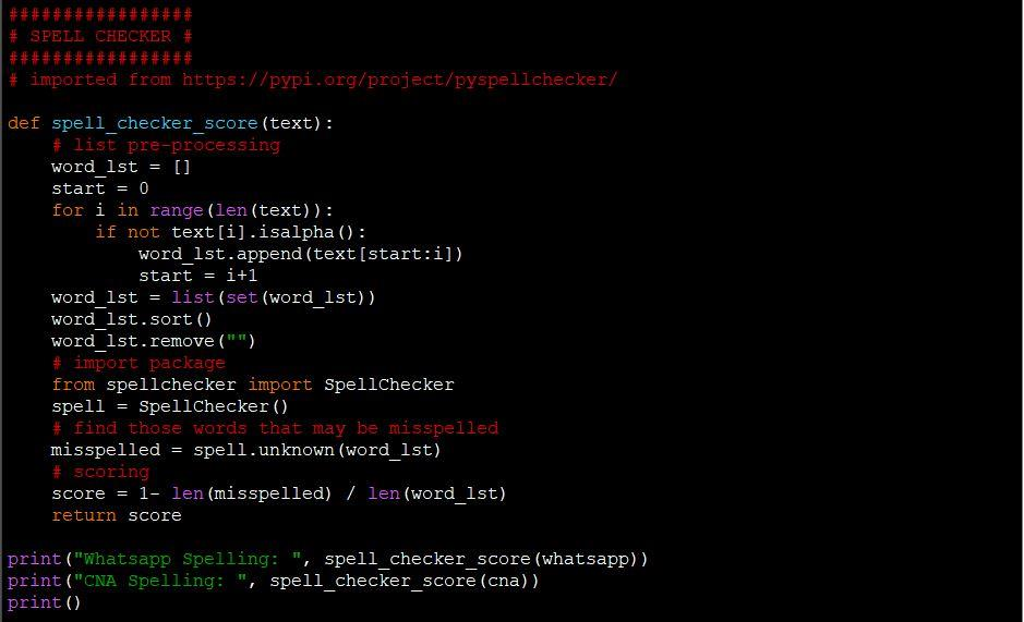 Spell checker code